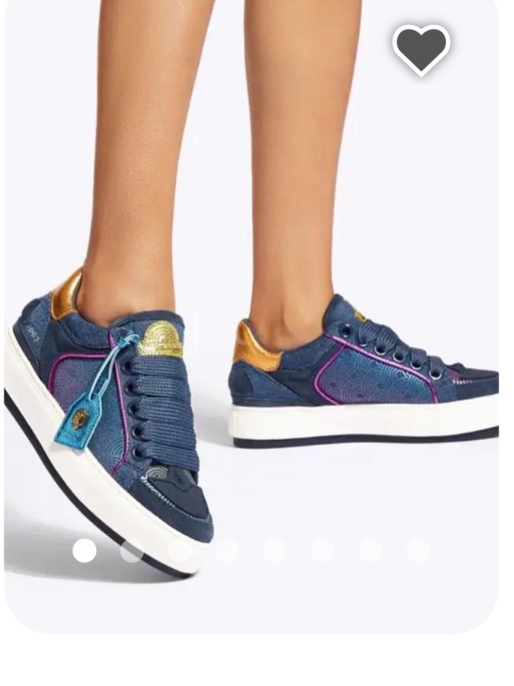 Kurt Geiger Navy Sneakers with Gold Heel and Pink Trim